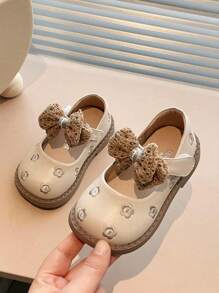 1 para dziewczęcych jednolitych kolorów ze sztucznej skóry z kwiatowym wzorem minimalistycznym i modnymi płaskimi butami, odpowiednich na wiosnę i lato