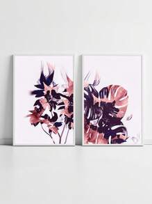 Kit 2 Quadros Decorativos Folhas Tons Roxo Costela de adão  – Ideal para Sala de Estar, Escritório, Hall de Entrada, Quarto e Ambientes Modernos – Arte Abstrata para Decoração Elegante e Sofisticada - Branco - Visão 3