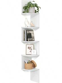 VASAGLE Corner Shelf Wall Mount, 5-Tier Floating Corner Bookshelf, Plant Shelf For Bedroom, Living Room, Bathroom, Home Office, Cloud White - 天然橡木 - 查看 7
