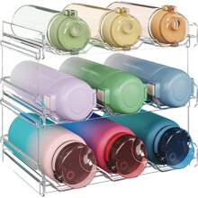 Lifewit - Organizador apilable de botellas de agua para armario, soporte para botellas de agua, organización y almacenamiento de despensa de cocina, estantes de plástico para nevera, soporte para tazas de viaje paquete de 4 capacidad para 12 botellas - 9 botellas - Ver 10
