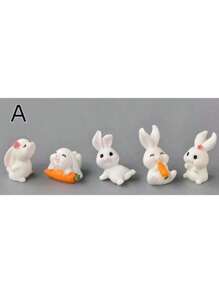 7pcs/5pcs Cute Rabbit Decor Set, Easter Decor For Table, Garden Succulent Planter Figurine, Resin Rabbit & Tree Micro Landscape Ornament Gifts Birthday Graduation - Multicolor - View 13