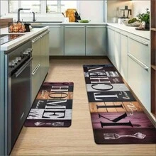 1pc/2pcs Classic Dark Wood Grain Printed Durable Kitchen Mat, High Rebound Memory Foam Absorbent Non-Slip Floor Mat, Suitable For Kitchen, Bathroom, Hallway, Entryway, Dining Room