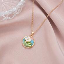 1 件玫瑰油画彩色珍珠彩色项链锁骨链，适合鲜花、母亲节、生日、女朋友、复古情人节的礼物