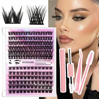 126Cluster Individual Lash Clusters, 0.07D 10-14mm Natural Look Handmade Grafting Lash ClustersDouble Ended Mascara And Glue Fast Sticky Eyelashes Waterproof Eyelash Glue, Seal +Bond Double Headed Eyelash Glue Makeup Tool Individual False Eyelashes Wispy Diy Long