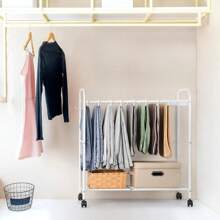 Giá treo quần lăn xe đẩy quần với 20 móc treo quần Móc treo quần mở rộng có bánh xe Tổ chức lưu trữ tủ quần áo cho quần khăn quần jean khăn quàng cổ, màu trắng, mùa xuân, tối giản, áo mùa hè - trắng - Xem 4