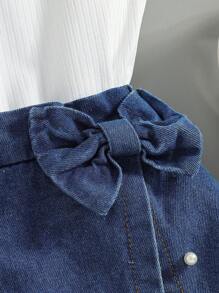 Bộ 2 chiếc áo không tay thời trang cho bé gái + váy denim đính đá trang trí - trắng - Xem 4
