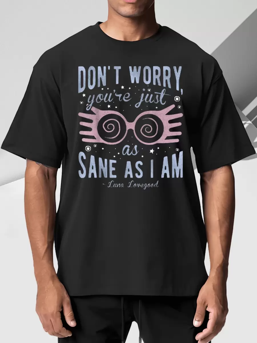 PAYEAH Don't Womy You're Just As Sane As L Am Printed Men's Clothing   (Single Piece)100% Cotton 220g Heavy Cotton T Shirt - 黑色 - 查看 1