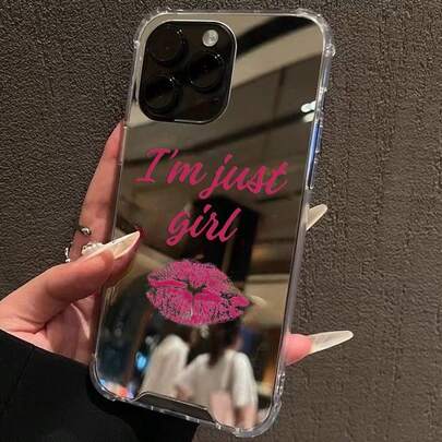 防震镜面元素时尚手机壳 红色嘴唇图案镜面防震手机壳，防水、防震、防刮擦 生日礼物，国际版，非国内版