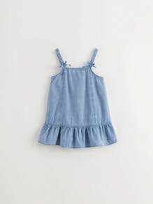 MARC&JANIE 年轻女孩甜美文艺蝴蝶结牛仔背带连衣裙，春夏