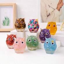 1 PIEZA Figura de buho hecha a mano de piedras de cristal natural, adorno de mesa de resina para decoración del hogar, coleccionables y regalos - Búho epoxi - Ver 13