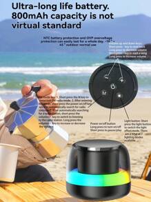 Altavoz pequeño de iluminación colorida, chip 5.3, sonido envolvente de 360°, efectos de iluminación RGB, tiempo de reproducción ultra largo, conectividad instantánea, altavoz portátil de baja latencia - Negro - Ver 11