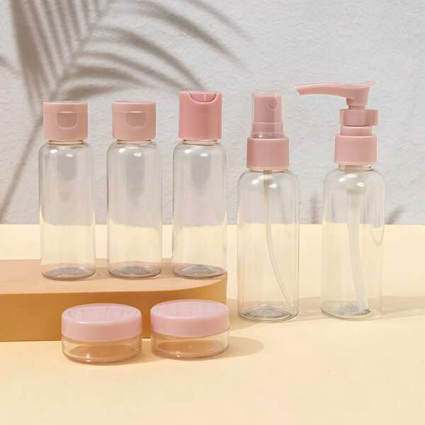 Kit Viagem 7 Frasco de Spray Frasco Com Nécessaire Transparente