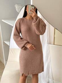 TRICOT Mousse Dress With Side Slits - LEAD GRAY - View 8