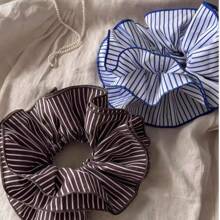 Oversized Simple French Striped Double Layer Hair Scrunchie, Wysokiej jakości materiałowy dodatek do włosów, gumka do włosów z gumką do włosów
