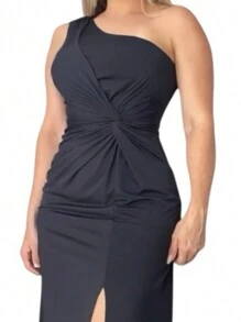 Long Emerald Dress Blue Green Red Marsala Rose Olive + Colors Luxury And Elegance For Bridesmaids Graduates And Guests With One Shoulder With Fluid Cup Fits 36 To 42 - 黑色 - 查看 2