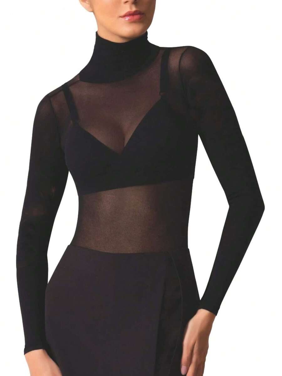 Long Sleeve Turtleneck Second Skin 40 Thread Count Semi Transparent Thermal Selene 9900 - màu đen - Xem 1
