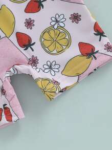 Girls Rash Guard Swimsuit Short Sleeve O Neck Rainbow/Star/Floral/Ice Cream Print Swim Romper - 粉色 - 查看 4