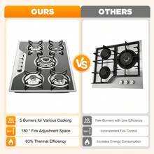 kangten Built In 5 Burner Cooktop Surface Gas Stove Burner Built In Tempered Glass Black - Black and Silver - View 1