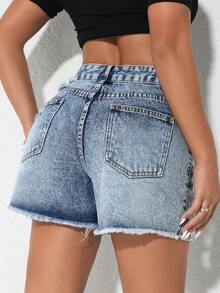 Icon Women's Street-Style Distressed Denim Shorts - Blue - View 2