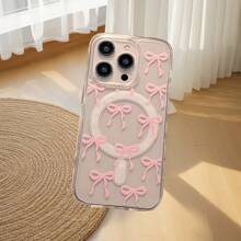 A Phone Case Suitable For IPhone 16 15 14 13 12 11 Pro Max Featuring A Pink Bow Design And Supporting Wireless Charging It Is Made Of Acrylic Material