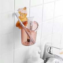 1pc Cartoon Bear Bathroom Organizer Rack, No-Drill Toothbrush Toothpaste Holder Wall Shelf