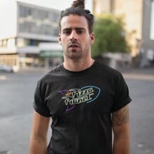 Playera de Hombre 1 Pza Estampado Pizza Planeta Brilla en la oscuridad | Prenda Recta y de Tela Delgada 100% algodón - Negro - Ver 1