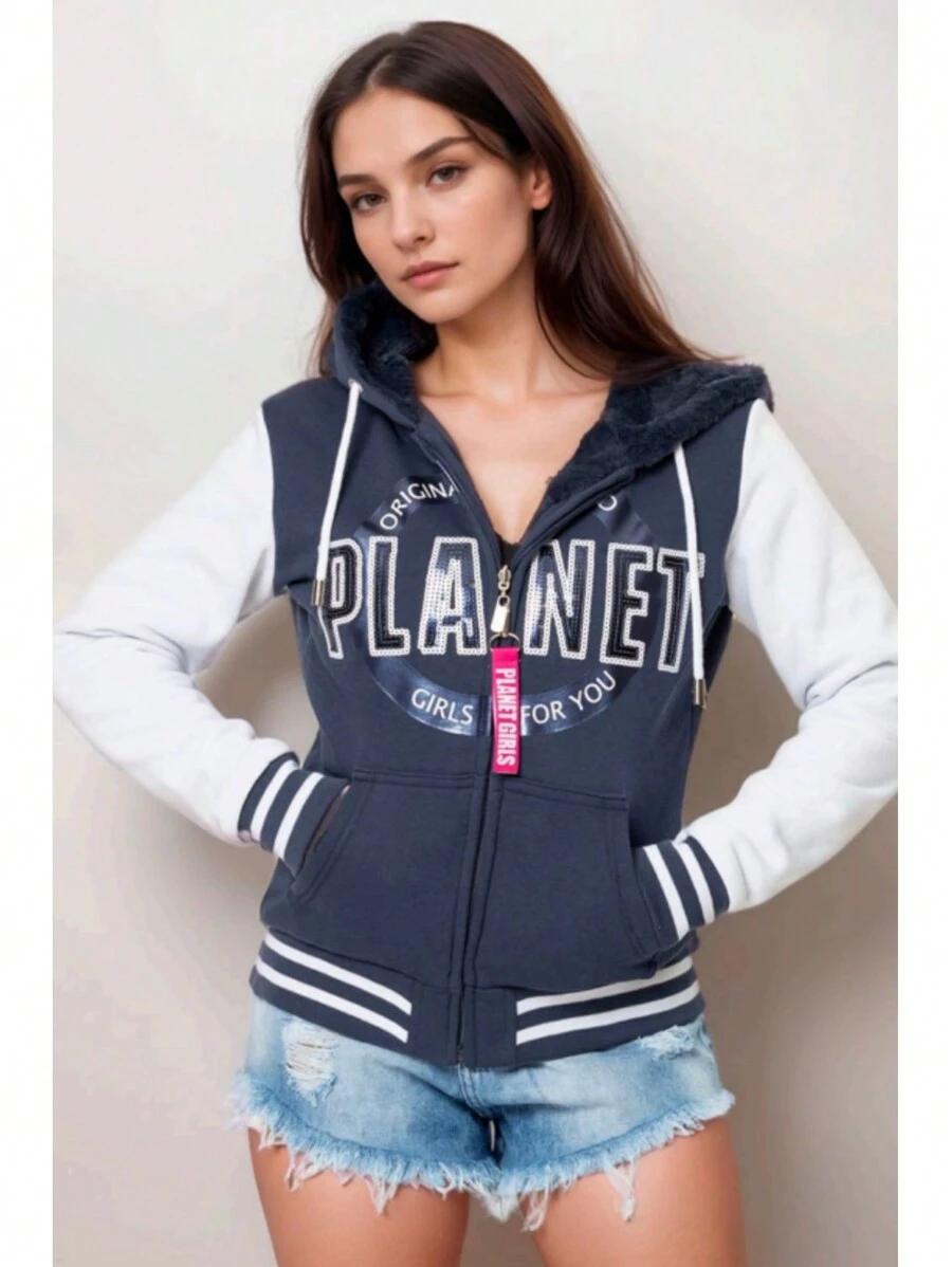 PLANET GIRLS Double-Sided Brand Sequin Sweatshirt - Blue - View 1