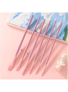 6 件套尼龙毛油画笔套装，丙烯油画中国书法水彩水粉颜料圆形和扁平画笔，适合艺术家和学生 - 粉色 - 查看 1