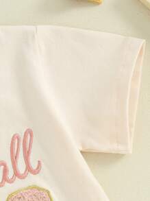 Brother Sister Matching 2Pcs Outfits Set, Letter Embroidery Short Sleeve T-Shirt With Solid Color Shorts - Pink - View 6