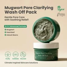 AXIS-Y Mugwort Pore Clarifying Wash Off Pack - Face Exfoliator Targets Clogged Pores, Whitehead & Blackhead Remover - Vegan Korean Skin Care Glass Skin Clay Mask - 100ml / 3.38 Fl. Oz. - 綠色 - 查看 2