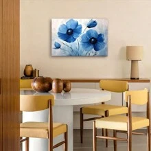 1 Pc, Blue Poppies In The Style Of Abstract Painting With A Light Blue, Original, Canvas, Wall Art, Living Room Wall Decorations, Bedrooms, Bathrooms, Frame Poster Art Prints, Hanging Paintings, Home Decoration, Festivals. Home 1 - Multicolor - View 5