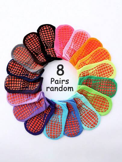 8 Pairs Children's Thin Casual Ankle Sports Socks, Anti-Slip Dots, Breathable, Comfortable Grip, Suitable For Valentine's Day Gifts/ Sports Outfits/ Back To School, Random Color