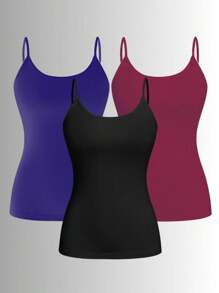 Kit Of 3 Women's Tank Tops Without Padded Underwire, Super Light Straps - Black, Navy Blue and Wine - View 1