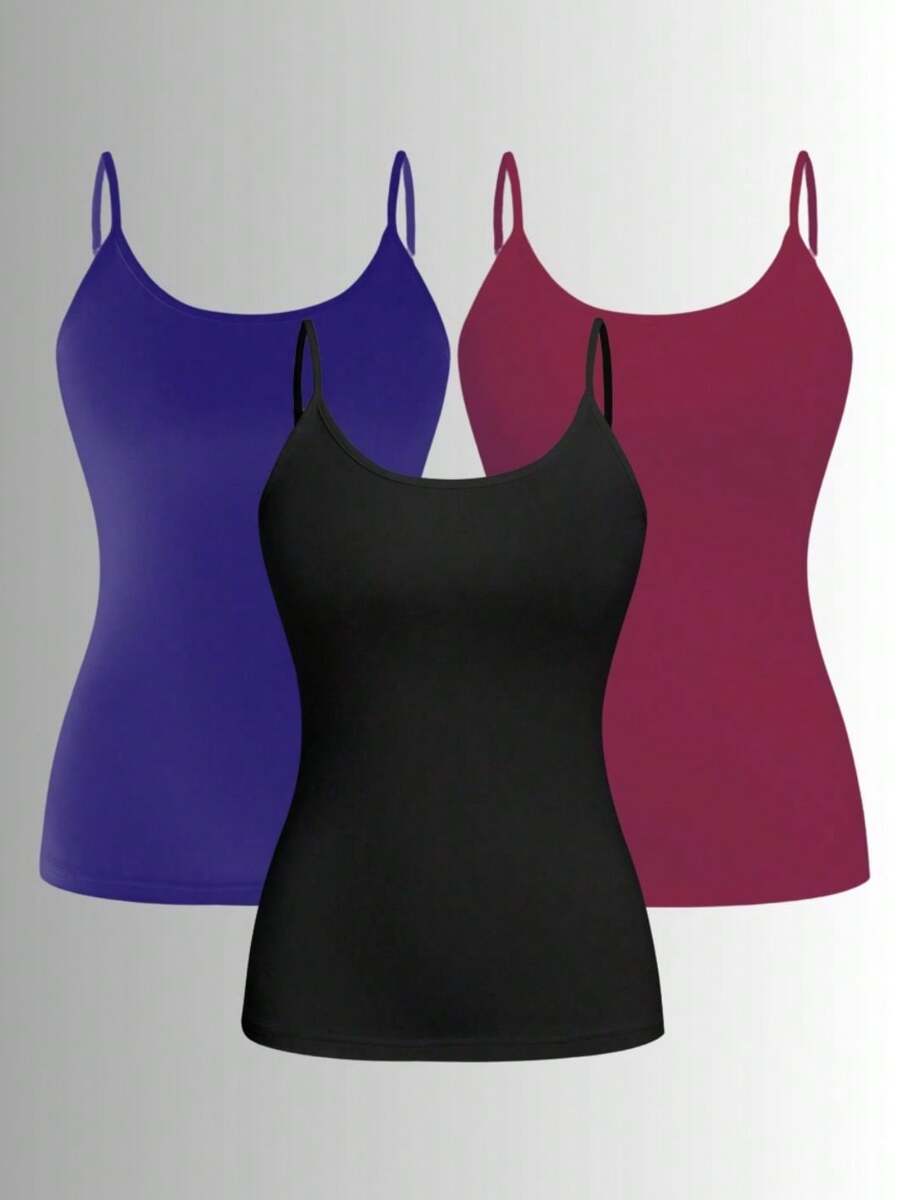 Kit Of 3 Women's Tank Tops Without Padded Underwire, Super Light Straps - Black, Navy Blue and Wine - View 1