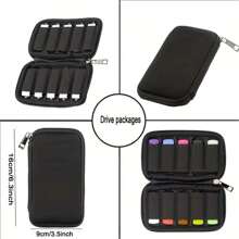 1 pieza Estuche organizador de unidades flash USB de poliéster con soporte - Bolsa de almacenamiento multicompartimento para memorias USB y accesorios electrónicos (6/10 celdas), con estilo bohemio - Negro - Ver 3