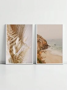 Kit Of 2 Decorative Sea And Beach Leaves Paintings – Ideal For Living Room, Office, Entrance Hall, Bedroom And Modern Environments – Abstract Art For Elegant And Sophisticated Decoration - 白色 - 查看 2