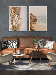 Kit Of 2 Decorative Sea And Beach Leaves Paintings – Ideal For Living Room, Office, Entrance Hall, Bedroom And Modern Environments – Abstract Art For Elegant And Sophisticated Decoration - 白色 - 查看 4