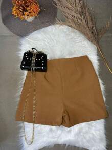 SHORT SKIRT TAILORED WITH SLIT  SUMMER FASHION - 巧克力棕 - 查看 2
