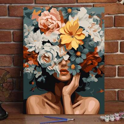 Kit de pintura al óleo digital de acrílico para adultos - Sin marco, diseño de pintura al óleo abstracta moderna floral, lienzo con impresión de colores enrollada sin arrugas, completo con pintura y pinceles, perfecto para manualidades relajantes para principiantes, ideal para decoración del hogar y regalos únicos