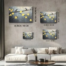 1 Pc, Oil Painting Yellow Plum Blossoms With Small Birds Perched On Th, Original, Canvas, Wall Art, Living Room Wall Decorations, Bedrooms, Bathrooms, Frame Poster Art Prints, Hanging Paintings, Home Decoration, Festivals. Home 1 - Multicolor - View 5