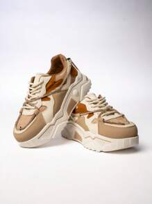 Kupbuty Color Block Thick Sole Sneakers - Khaki - View 5