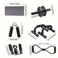 Multi-Power Training Equipment, Including 1 Abdominal Wheel, 2 Push Hands, 1 Grip Booster, 1 Type 8 Tension Rope, 1 Jump Rope, And 1 Kneeling Pad, With No Additional Purchase Required For The Complete Set.
