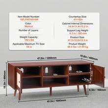SKYSHALO Rattan TV Stand, Boho TV Cabinet For 55 Inch TV, Mid Century Modern TV Stand, Rattan TV Console With Adjustable Shelfs For  Living Room, Media Room, Walnut/White/Black/Oak