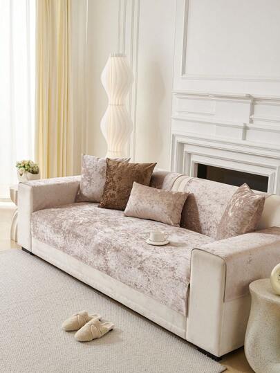 1 件纯色水晶天鹅绒沙发套，四季防滑防刮防挖简约现代奢华防尘沙发套