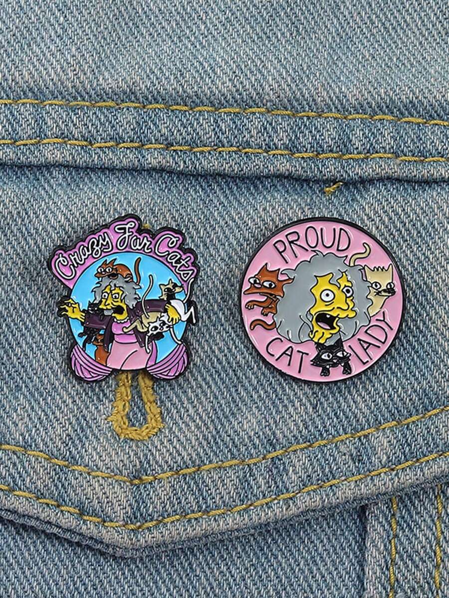 QIHOO 2pcs Proud Cat Lady Cat Brooch Creative Collar Badge Jewelry Gift For Cat Lovers - Multicolor - View 1