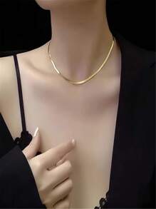 1pc Stainless Steel Square Snake Bone Necklace, Suitable For Daily Wear