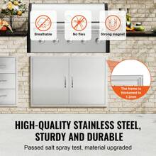 BBQ Access Door, 24" X 24" To 39" X 26" Double Outdoor Kitchen Door, Stainless Steel/Cold Plate Flush Mount Door, Wall Vertical Door With Handles And Vents/Hook, For BBQ Island, Grilling Station, Outside Cabinet - 39" X 26" Hooks - View 3