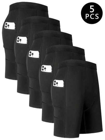 5 piezas Briefs Boxer de rendimiento de compresión de pierna larga de secado rápido para correr deportes para hombres con bolsillo