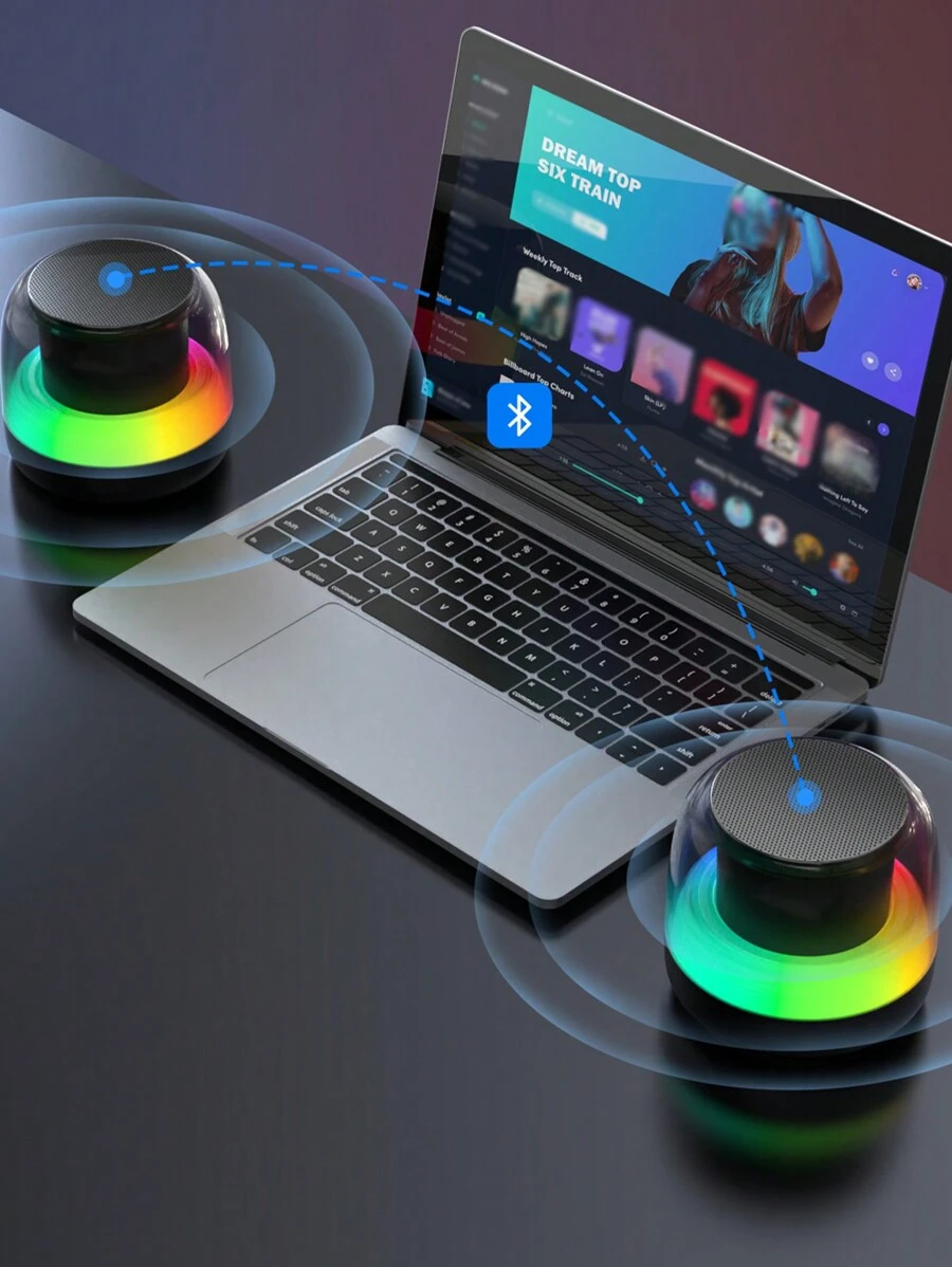 Altavoz pequeño de iluminación colorida, chip 5.3, sonido envolvente de 360°, efectos de iluminación RGB, tiempo de reproducción ultra largo, conectividad instantánea, altavoz portátil de baja latencia - Negro - Ver 1