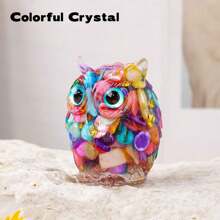 1 PIEZA Figura de buho hecha a mano de piedras de cristal natural, adorno de mesa de resina para decoración del hogar, coleccionables y regalos - Búho epoxi - Ver 16